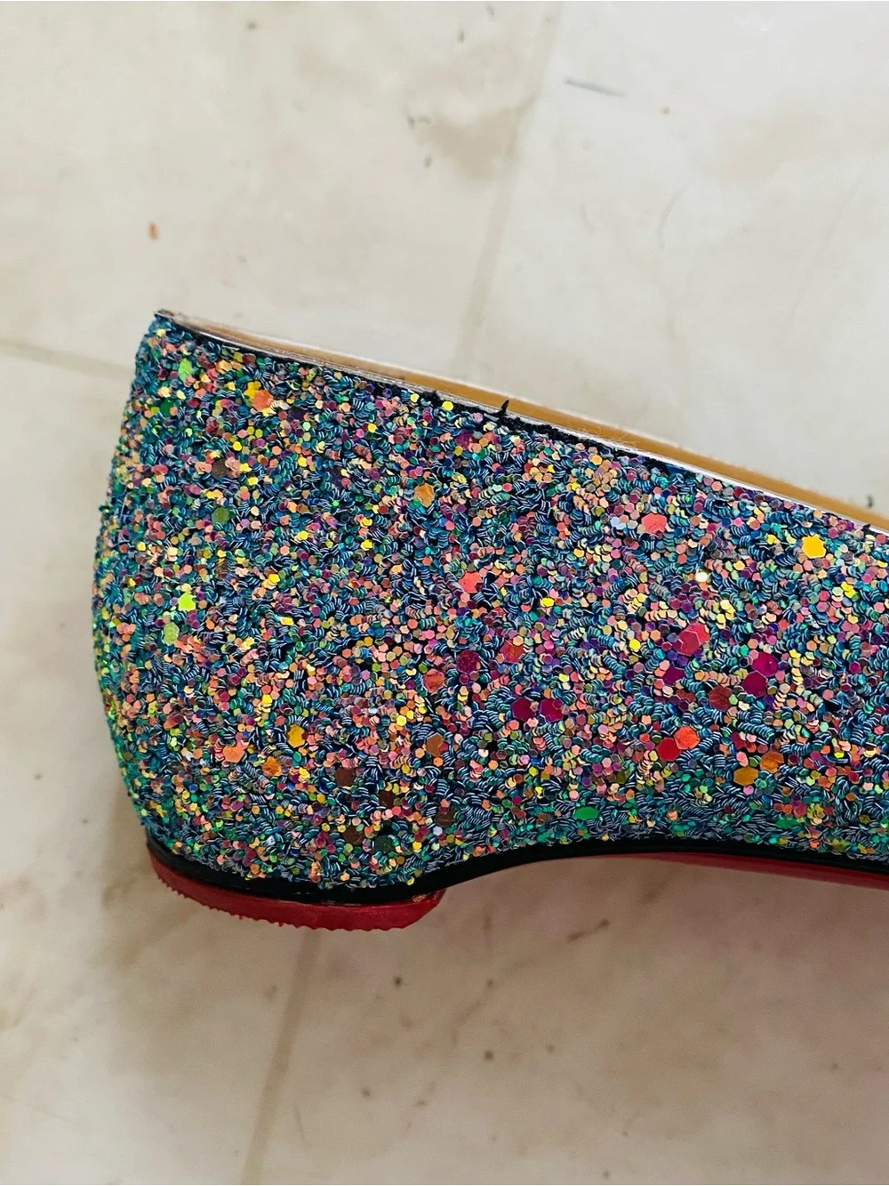 Christian Louboutin Kate Multicolor Blue Glitter Pointed Toe Ballet Flats Sz 6.5